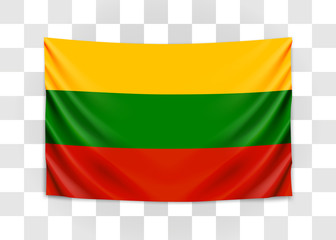Hanging flag of Lithuania. Republic of Lithuania. National flag concept.
