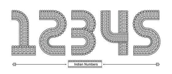 Numbers decorative indian ethnic style in a set 12345