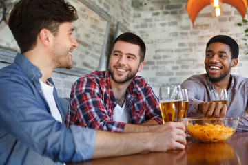 Best Friends Enjoying Beer And Chips, Sitting In Bar