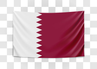 Hanging flag of Qatar. State of Qatar. National flag concept.