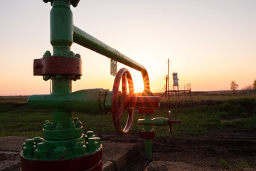 pumping oil and gas from the well. sunset pipes for oil and gas production