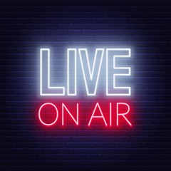 Live on air glowing sign on a dark background. Vector illustration. - obrazy, fototapety, plakaty