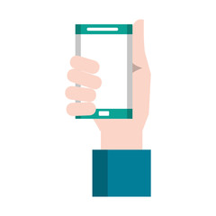 Hand holding smartphone cartoon isolated Vector illustration