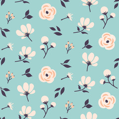 Floral pattern - seamless floral design on turquoise background
