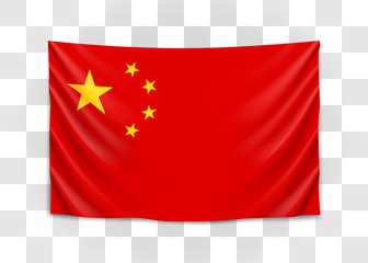 Hanging flag of China. People Republic of China. National flag concept.