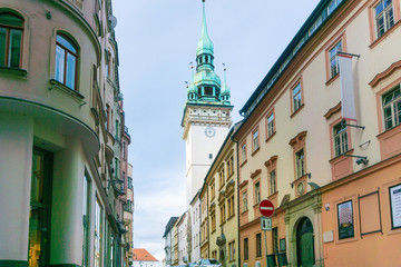 BRNO, CZECH REPUBLIC - July 25, 2017: Street view of downtown in Brno, Czech Republic.