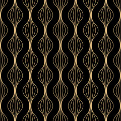 Art deco seamless pattern design - gold lines on black background