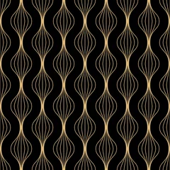 Deurstickers Art deco Art deco naadloos patroonontwerp - gouden lijnen op zwarte achtergrond