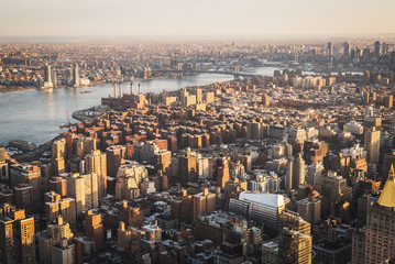Aerial landscape on Manhattan at sunset - New York City, NY