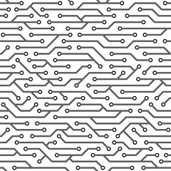 Seamless circuit board pattern. Vector microchip background.