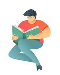 Man Reading Book Studying Literature Flat Design