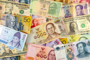 Fototapeta na wymiar lots of banknote from various country