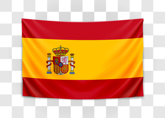 Hanging flag of Spain. Kingdom of Spain. National flag concept.