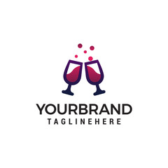 cheers glass wine logo design concept template vector