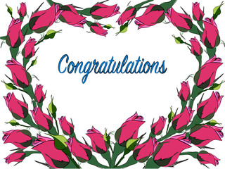 floral greeting card with roses for congratulations
