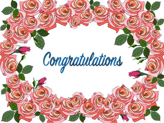 floral greeting card with roses for congratulations