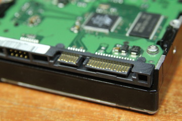 Computer harddisk close up SATA port