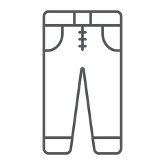 Jeans thin line icon, clothes and fashion, trousers sign, vector graphics, a linear pattern on a white background.