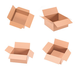 Brown shipping box. Open cartons set. 3d rendering illustration isolated