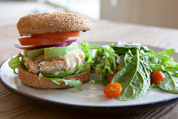 Healthy Salmon Burger with Avocado