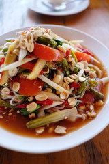Papaya salad in dish of Thai foods.