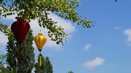 Hanging colorful asian traditional paper lantern 