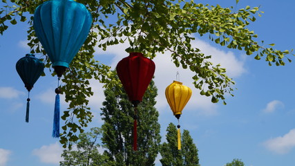 Hanging colorful asian traditional paper lantern 