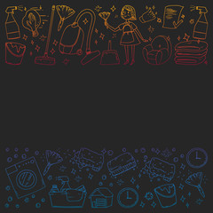 cleaning services company vector monochrome pattern on black background, drawing gradient.