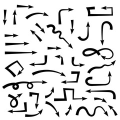 Black hand drawn arrows. Set