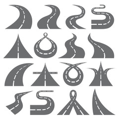 Curving road symbols flat icons vector set