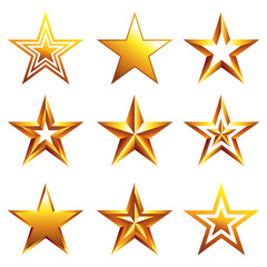 Different golden stars icons isolated vector set