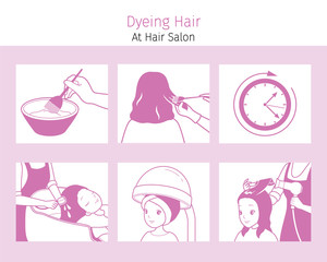 Steps to Dyeing Hair of Woman At Hair Salon, Monochrome