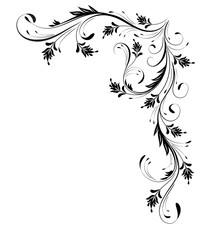 Decorative floral corner ornament for stencil isolated on white background
