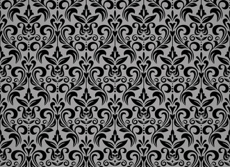 Wallpaper in the style of Baroque. Seamless vector background. Black floral ornament. Graphic pattern for fabric, wallpaper, packaging. Ornate Damask flower ornament