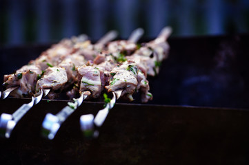 Juicy slices of meat prepare on fire. barbecue