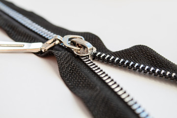 metal open zipper closeup