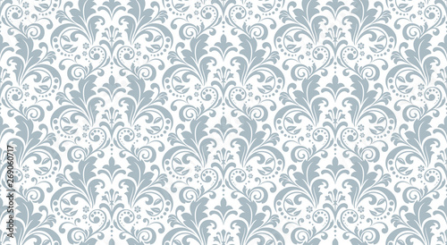 Fototapete Floral Pattern Vintage Wallpaper In The Baroque Style Seamless Vector Background White And Blue Ornament For Fabric Wallpaper Packaging Ornate Damask Flower Ornament Elena