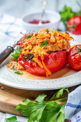 Plate of stuffed peppers.