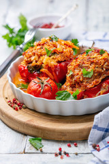 Peppers stuffed with meat and vegetables.