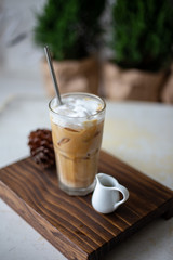 Close up white coffee cup in coffee shop