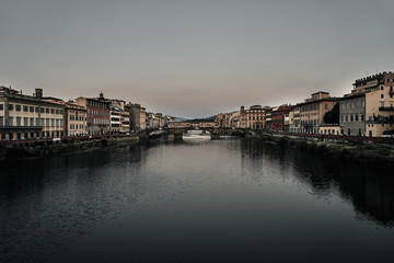 View of Gold Ponte Vecchio Bridge in Florence Arno river