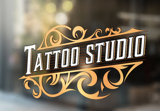 Vintage Tattoo Logo Layout with Gold Elements