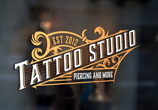 Vintage Tattoo Logo Layout with Gold Elements