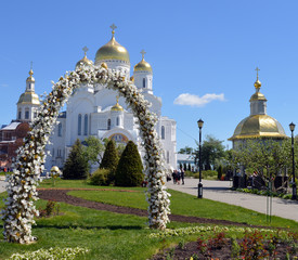 beautiful white brick Church Cathedral on a Sunny day