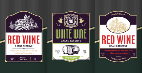 Vector vintage red and white wine labels