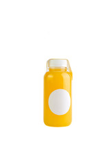 Colorful juices, smoothies, milkshakes in plastic bottles isolated on white background, top view. - Image