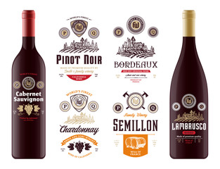Vector wine labels and bottle mockups