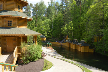 ancient chapel for prayers and visits among the green grove and the river in summer