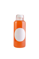 Colorful juices, smoothies, milkshakes in plastic bottles isolated on white background, top view. - Image