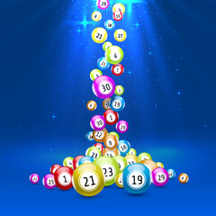 lottery game, balls with numbers, on a colored background. - obrazy, fototapety, plakaty